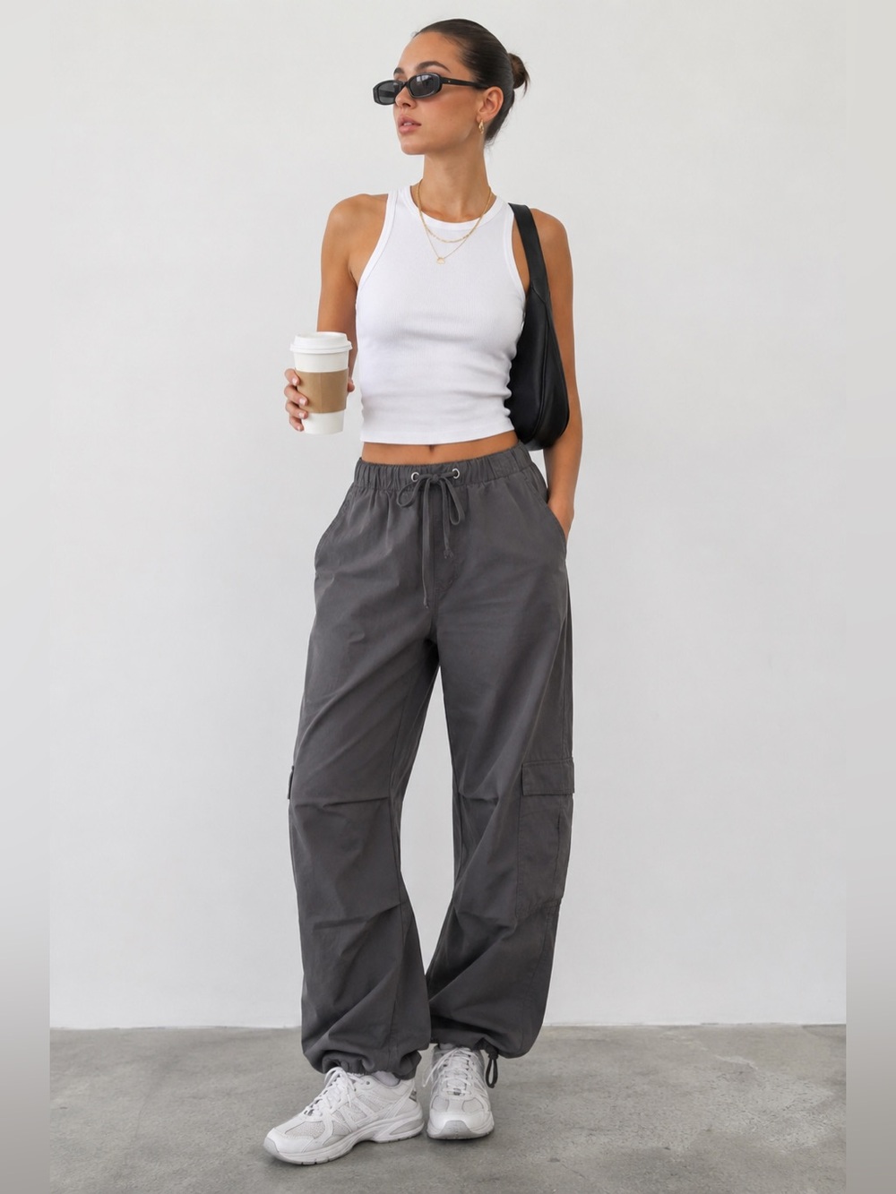 NWT 🔖RSQ Gray Parachute Cargo Pants  Adjustable Hem Utility Joggers XS